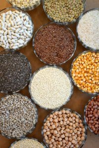 various grains on display in bowls